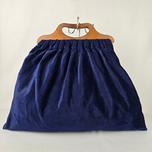 Vintage Navy Blue Velvet Wood Handle Purse Bag