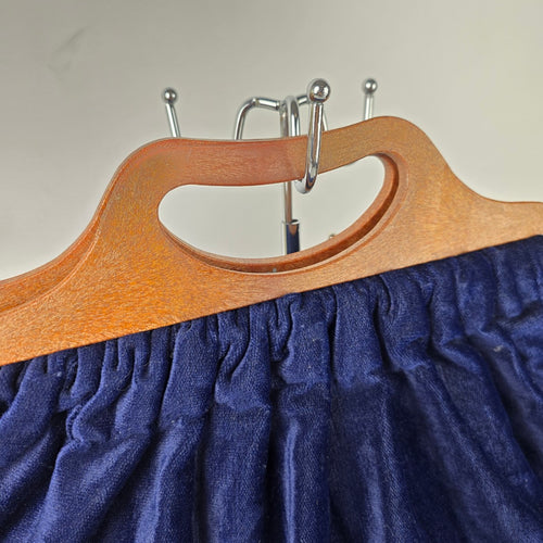 Vintage Navy Blue Velvet Wood Handle Purse Bag
