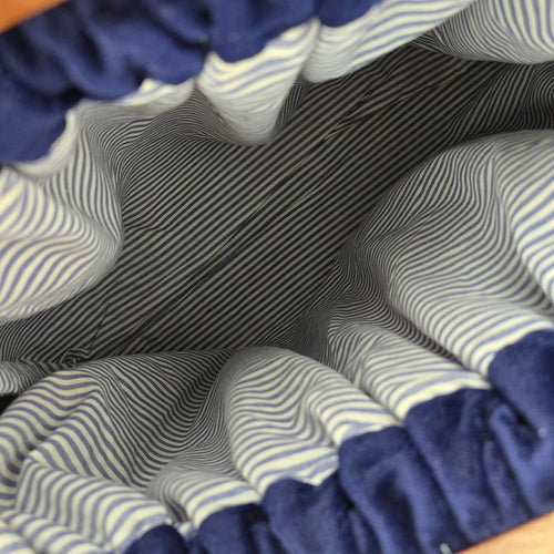 Vintage Navy Blue Velvet Wood Handle Purse Bag