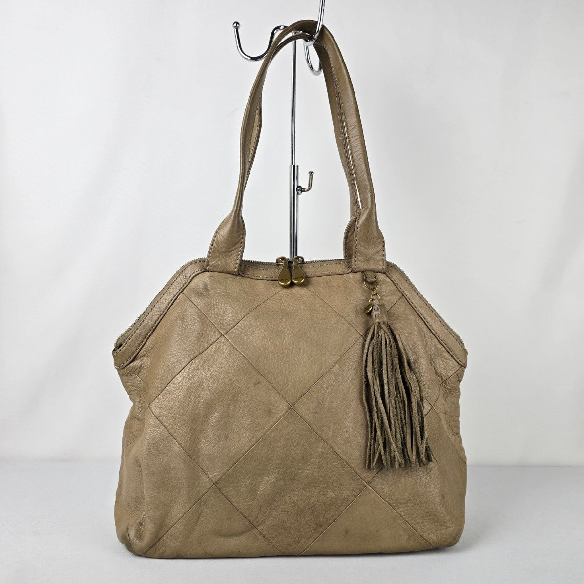 Hobo Beige Leather Satchel Purse