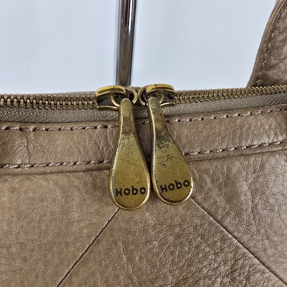 Hobo Beige Leather Satchel Purse