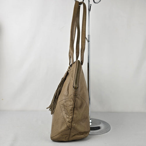 Hobo Beige Leather Satchel Purse