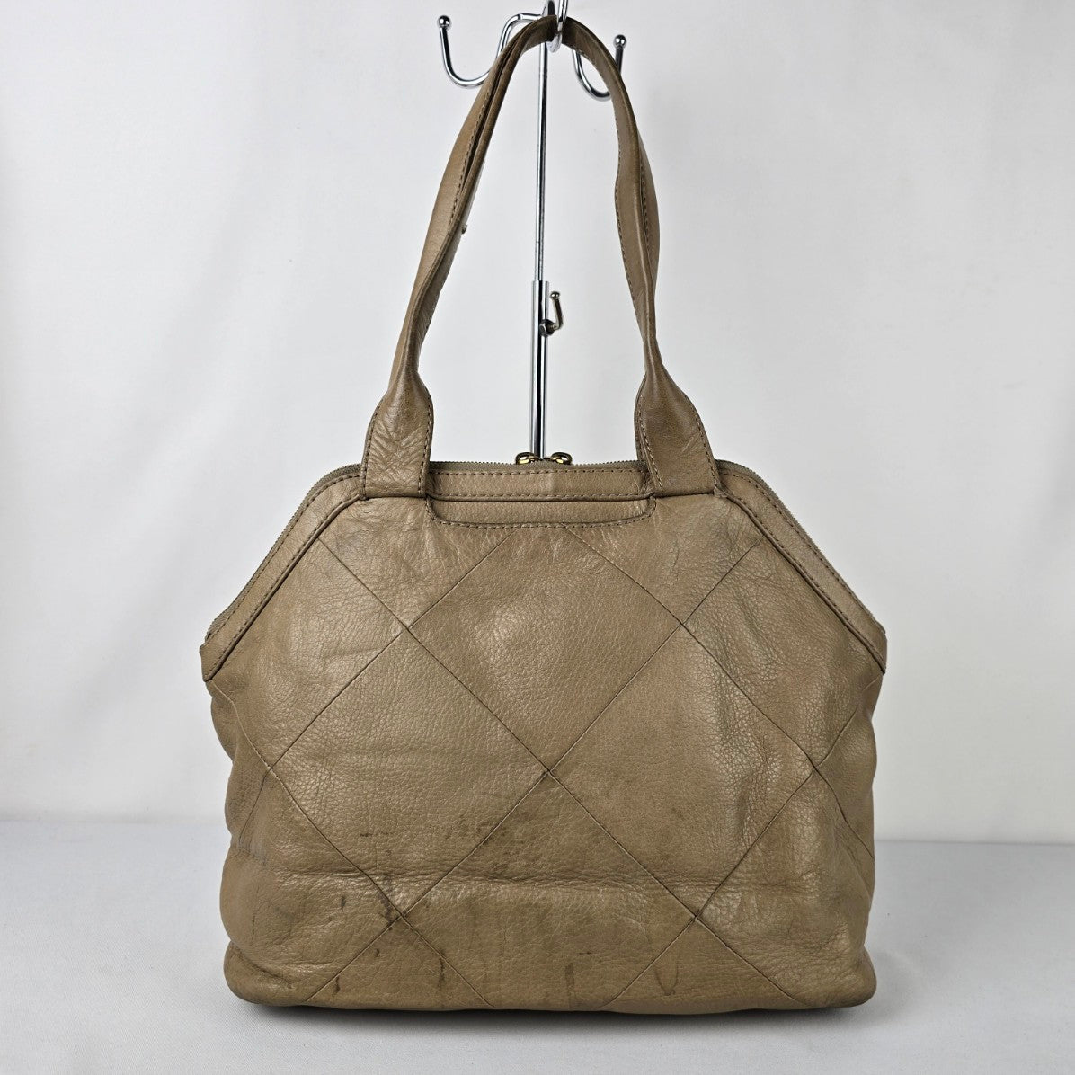 Hobo Beige Leather Satchel Purse