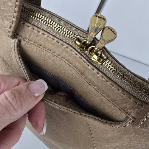Hobo Beige Leather Satchel Purse