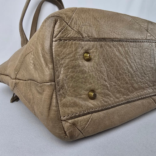 Hobo Beige Leather Satchel Purse