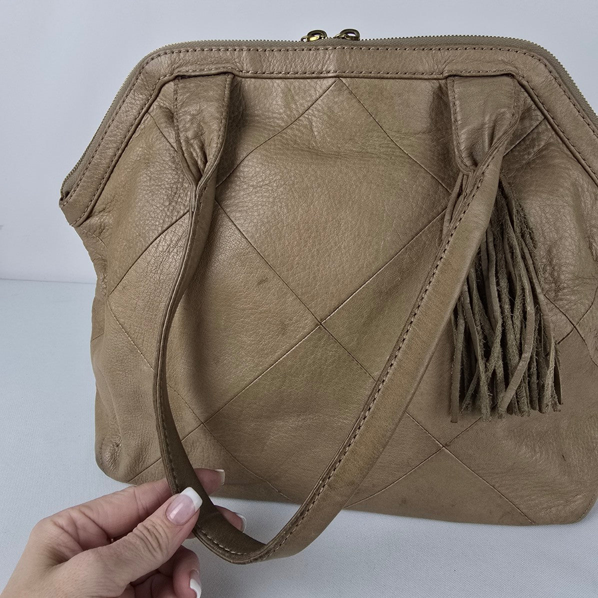 Hobo Beige Leather Satchel Purse