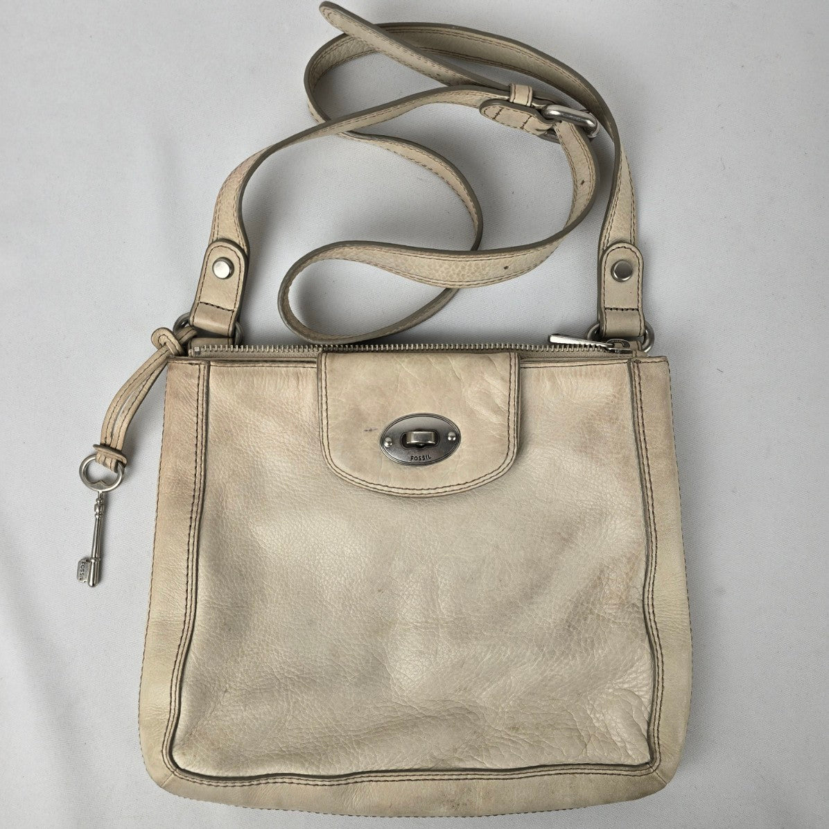 Fossil Cream Leather Crossbody Purse