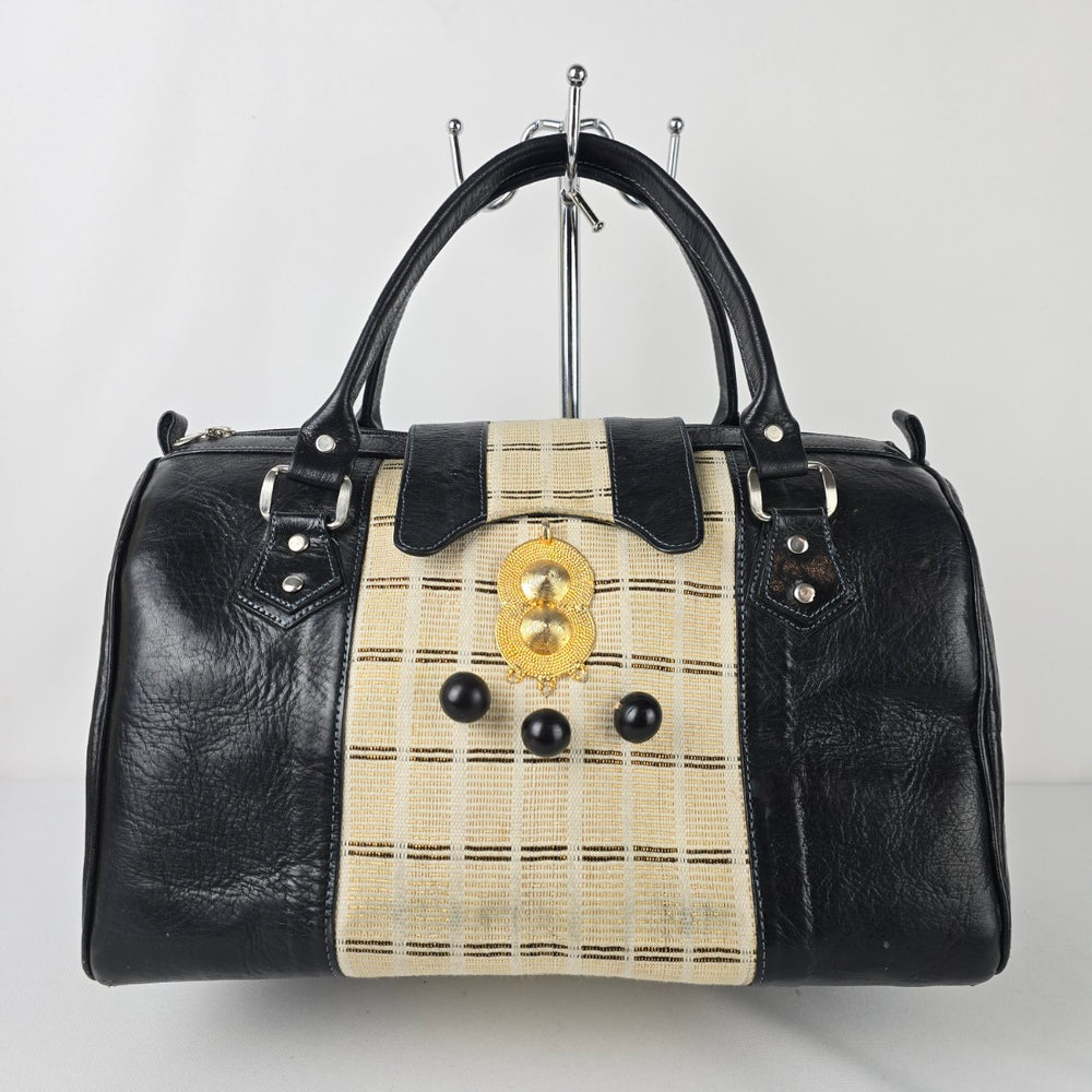 Vintage Black & Cream Satchel Purse