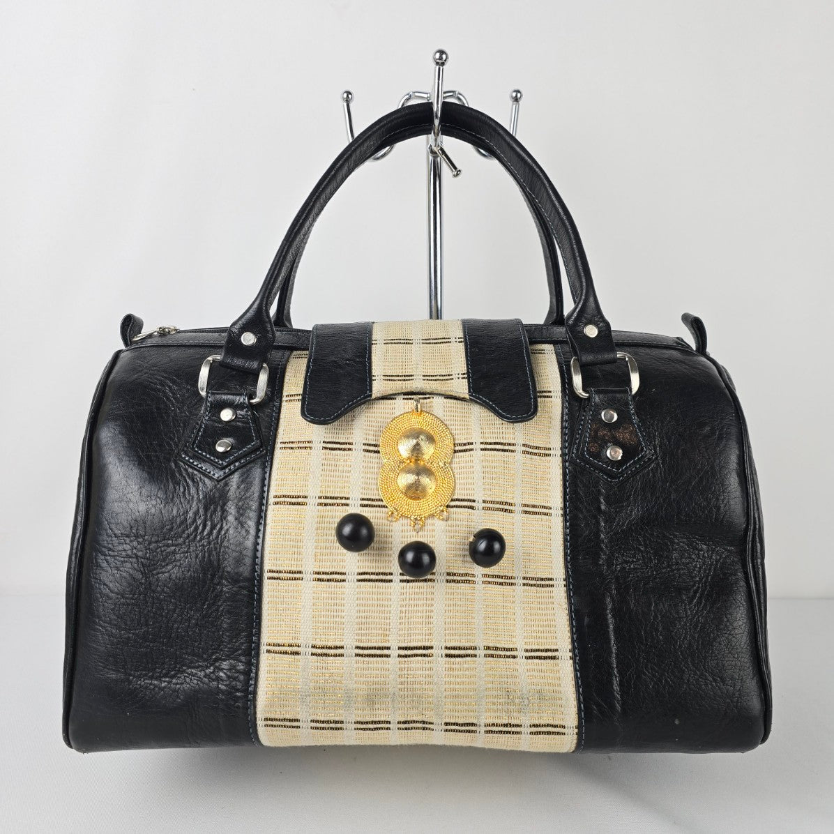 Vintage Black & Cream Satchel Purse