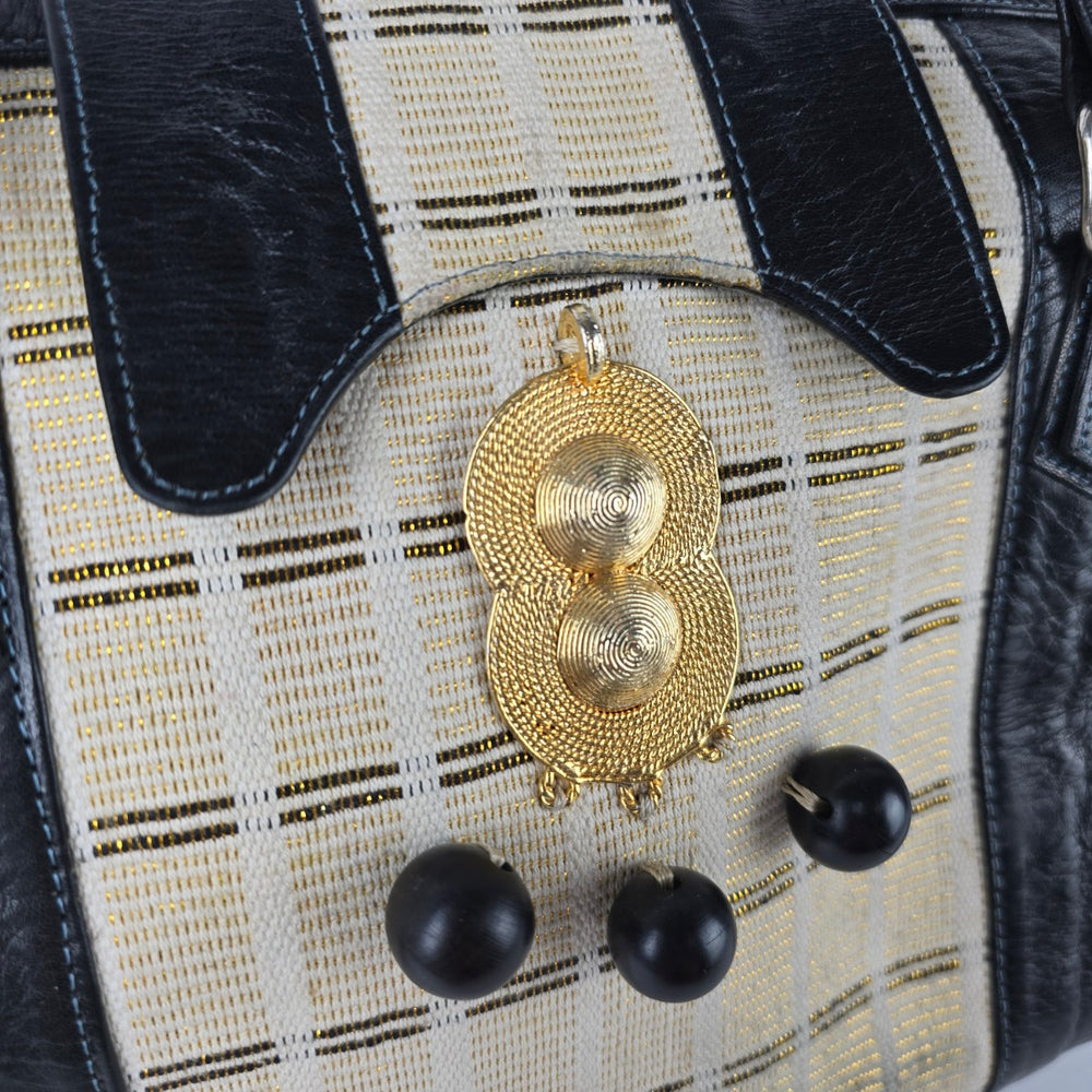 Vintage Black & Cream Satchel Purse