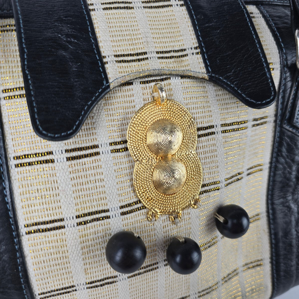 Vintage Black & Cream Satchel Purse