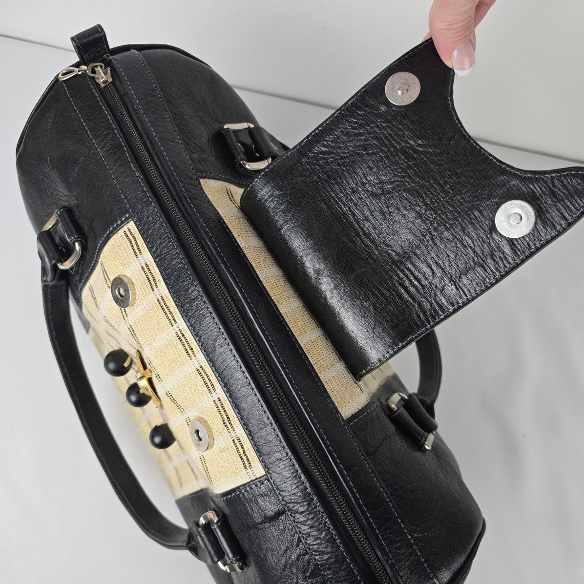Vintage Black & Cream Satchel Purse