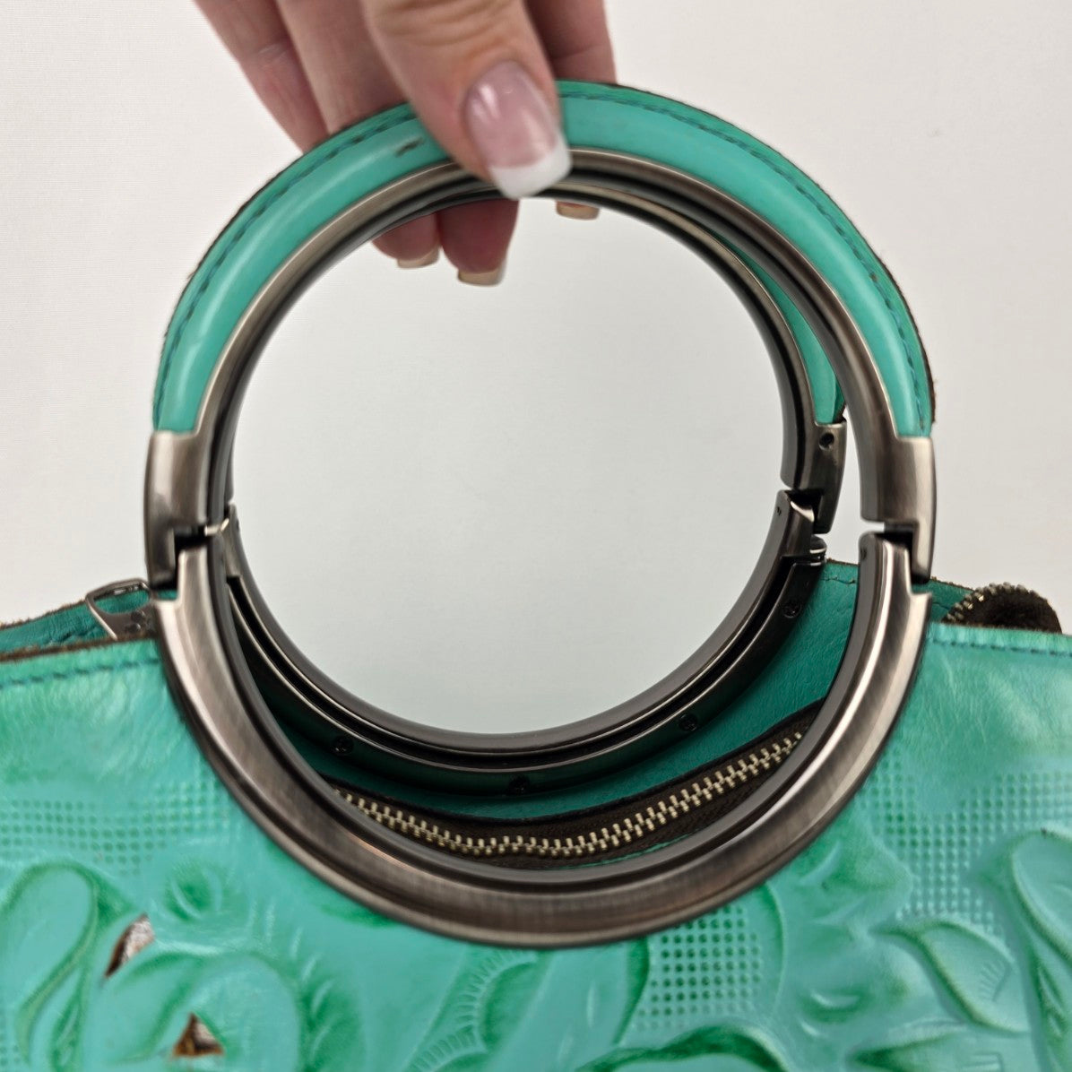 Patricia Nash Turquoise Leather Aria Western Double Ring Shopper Purse