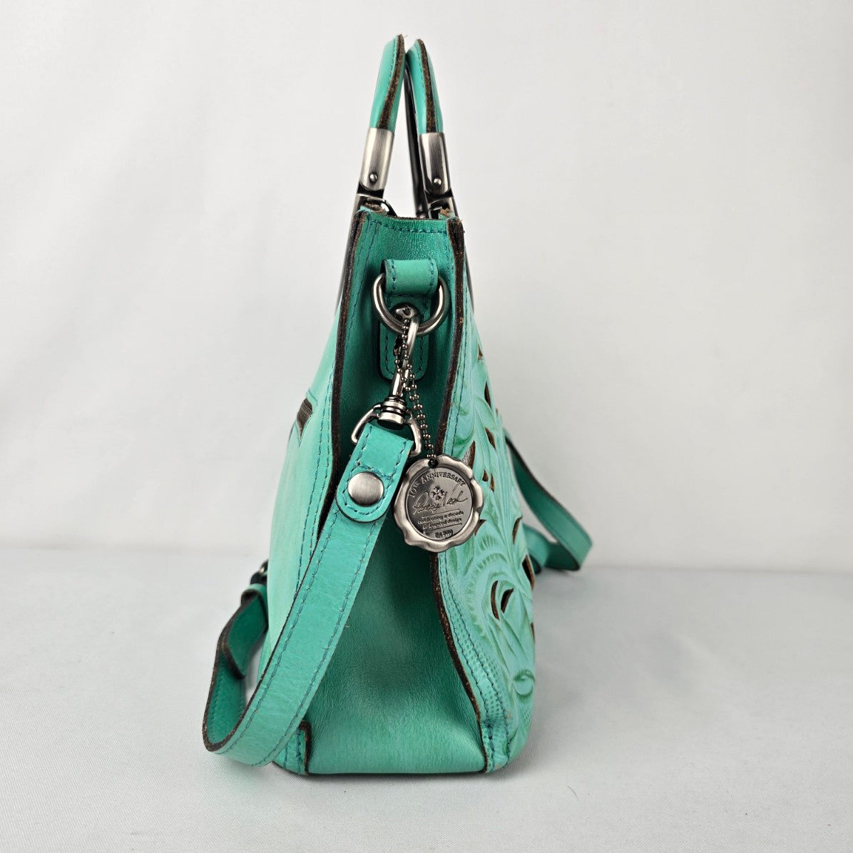 Patricia Nash Turquoise Leather Aria Western Double Ring Shopper Purse