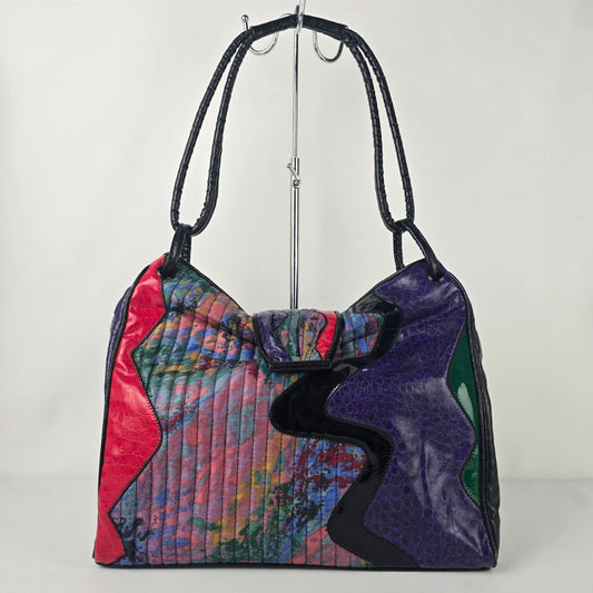 Vintage JR 80s Patchwork Colorful Black Shoulder Purse