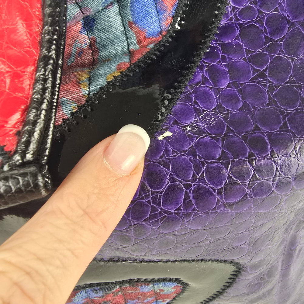 Vintage JR 80s Patchwork Colorful Black Shoulder Purse