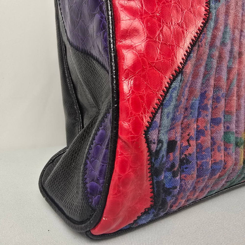 Vintage JR 80s Patchwork Colorful Black Shoulder Purse