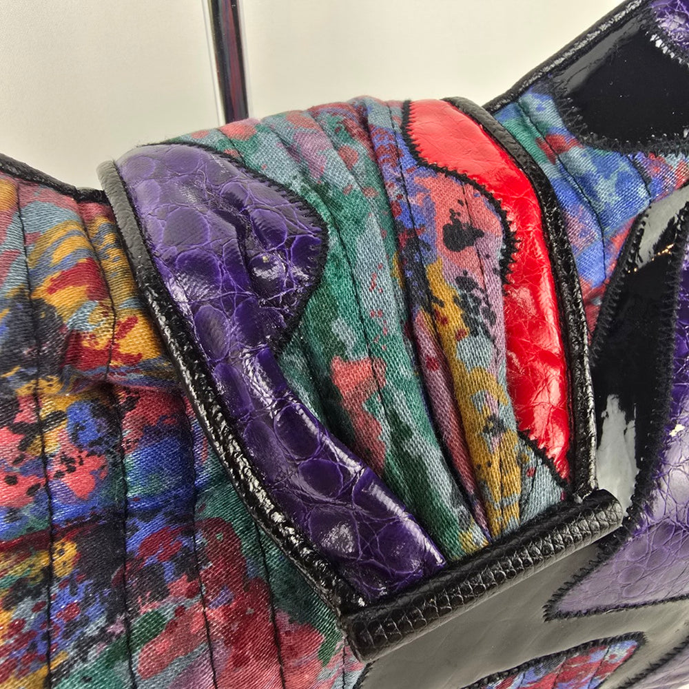 Vintage JR 80s Patchwork Colorful Black Shoulder Purse