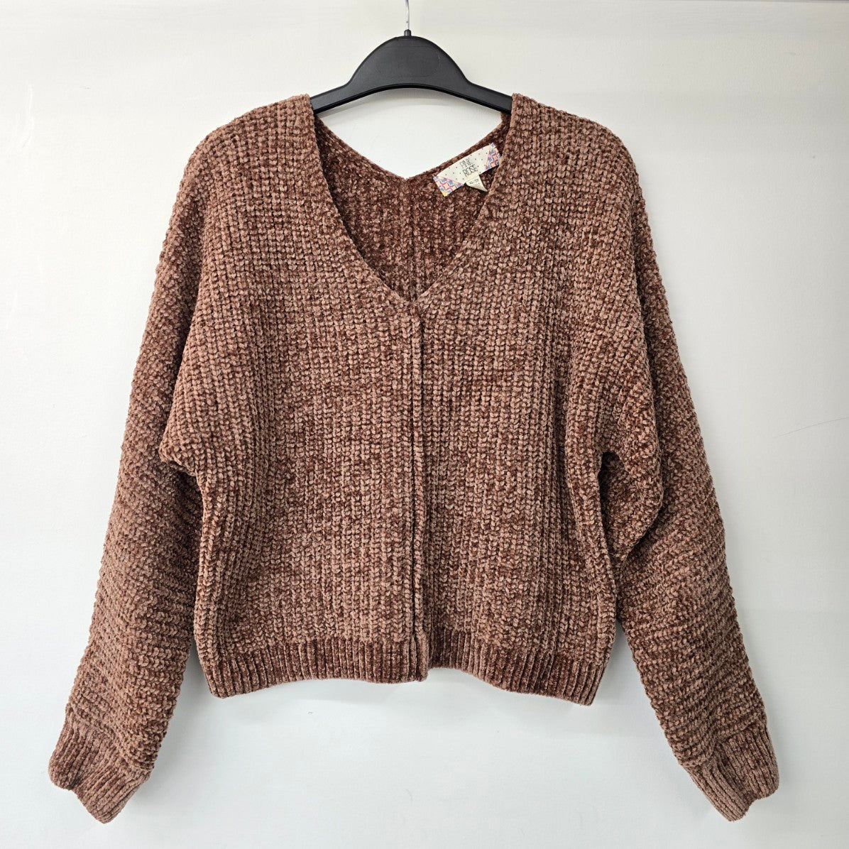 Pink Rose Brown Chenille Cropped Knit Sweater Size XS