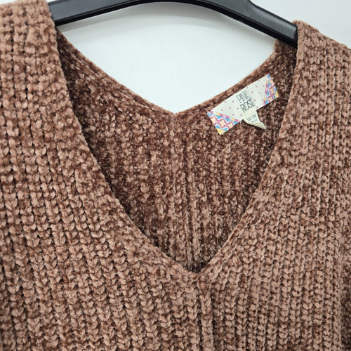 Pink Rose Brown Chenille Cropped Knit Sweater Size XS