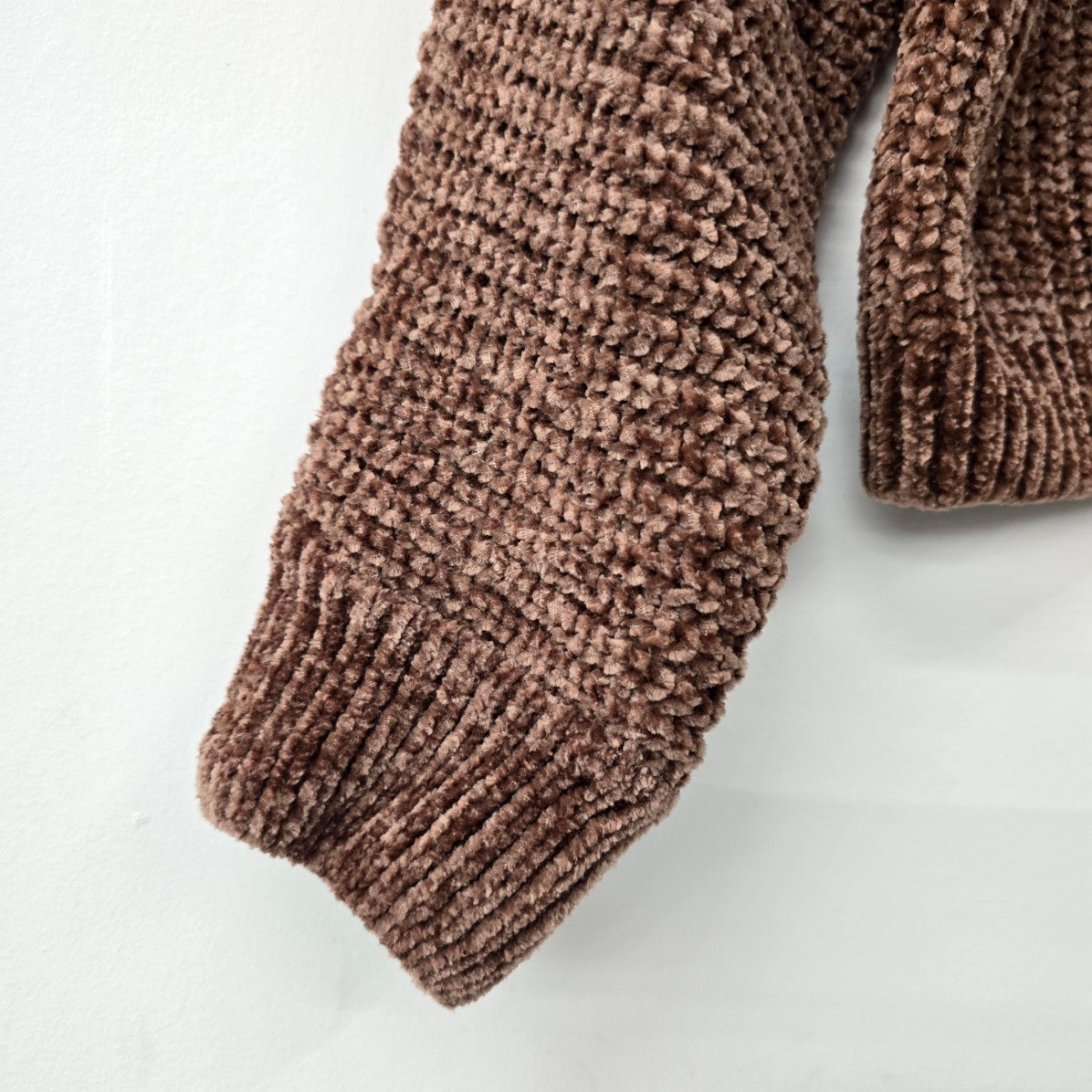 Pink Rose Brown Chenille Cropped Knit Sweater Size XS