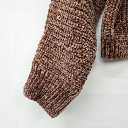 Pink Rose Brown Chenille Cropped Knit Sweater Size XS