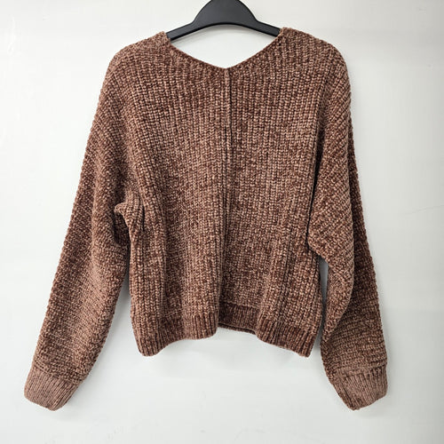 Pink Rose Brown Chenille Cropped Knit Sweater Size XS