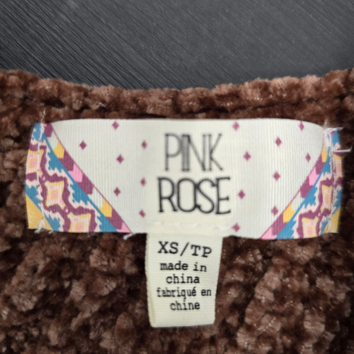 Pink Rose Brown Chenille Cropped Knit Sweater Size XS