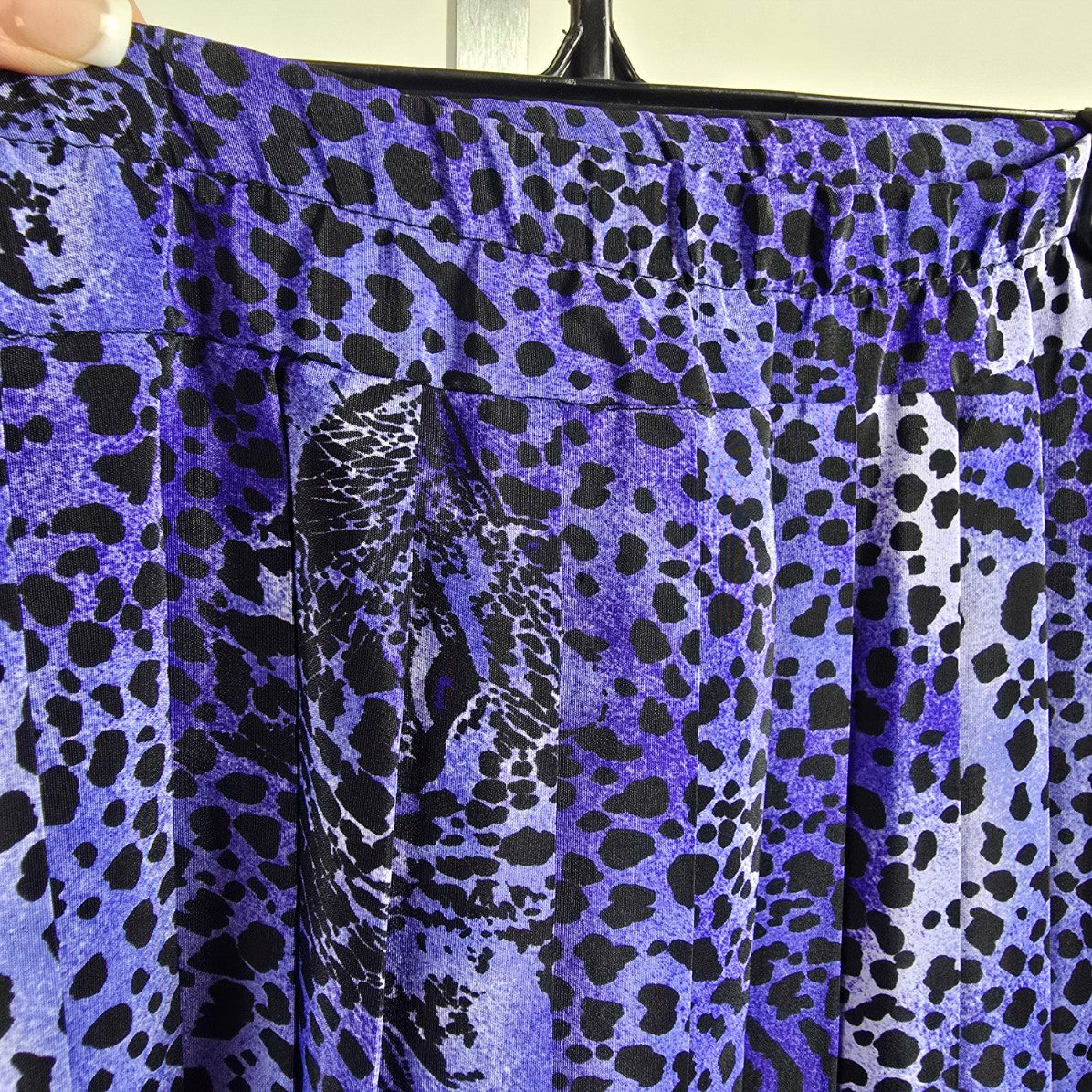 Vintage Purple Leopard Print Pleated Midi Skirt Size 9/10