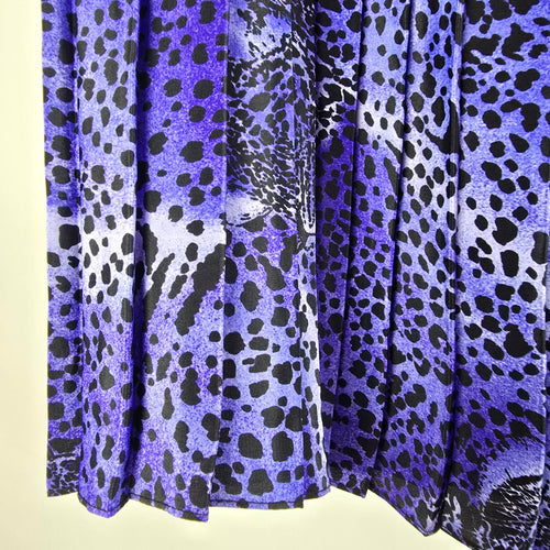Vintage Purple Leopard Print Pleated Midi Skirt Size 9/10