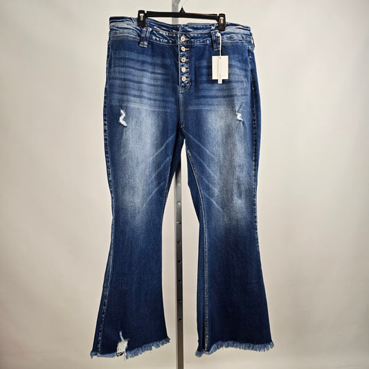 KanCan High Rise Distressed Flare Denim Jeans Size 20