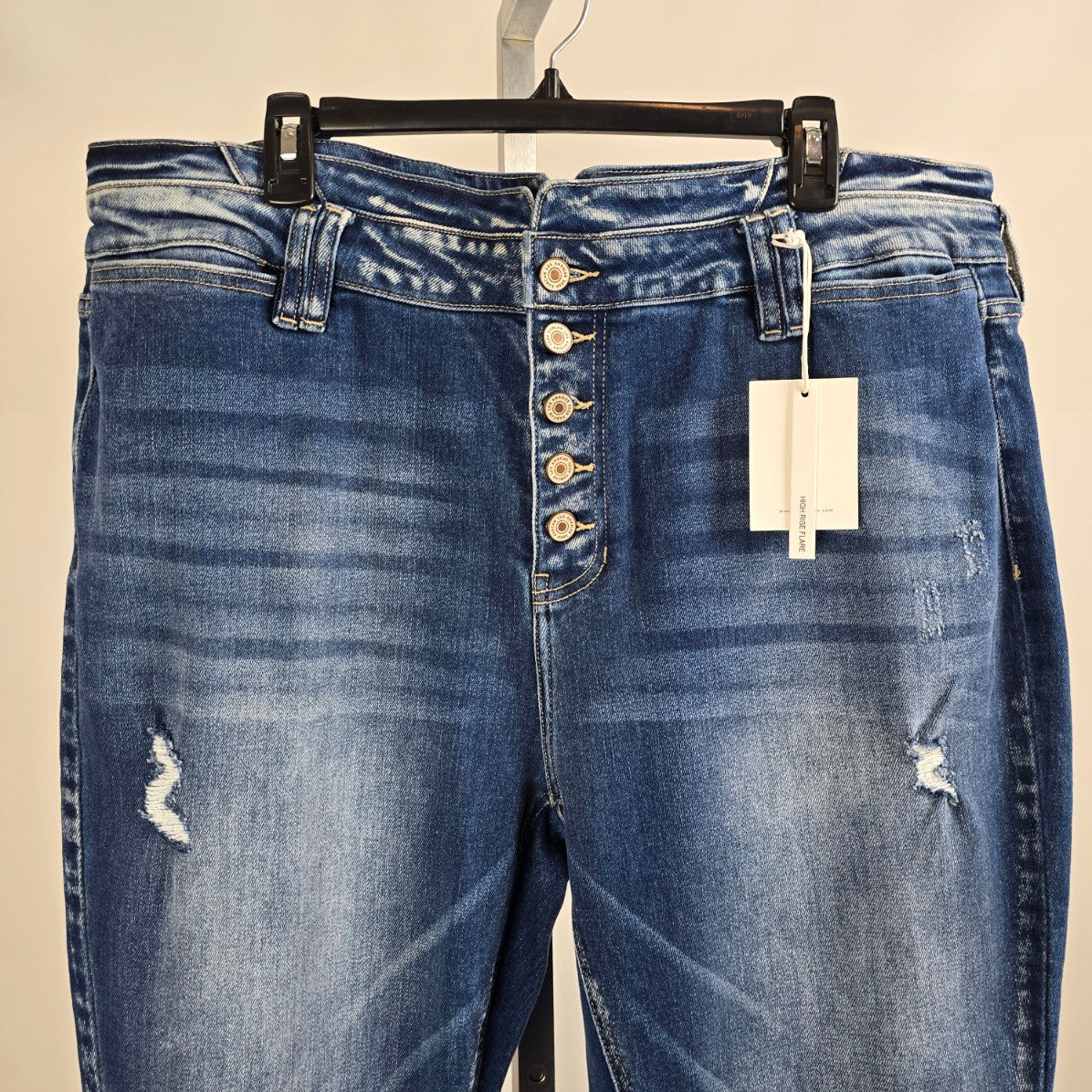 KanCan High Rise Distressed Flare Denim Jeans Size 20