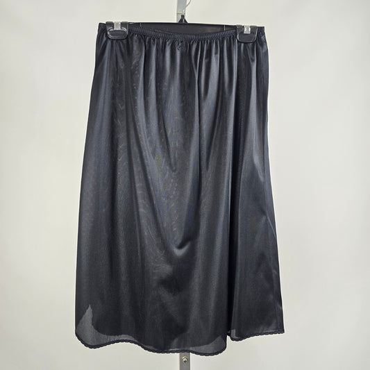 Vintage Black Lace Trim Midi Length Slip Skirt Size M