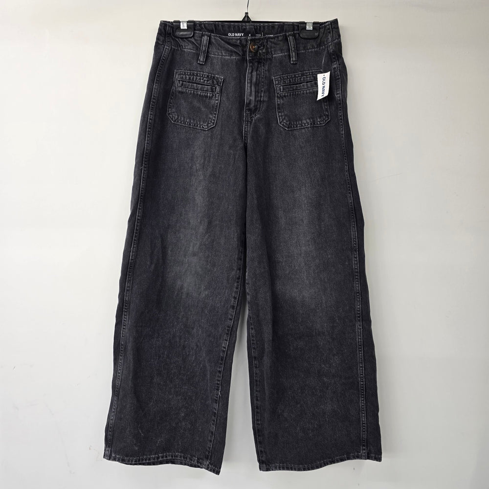 Old Navy Drapey Denim High Rise Wide Leg Cropped Black Jeans Size 4P