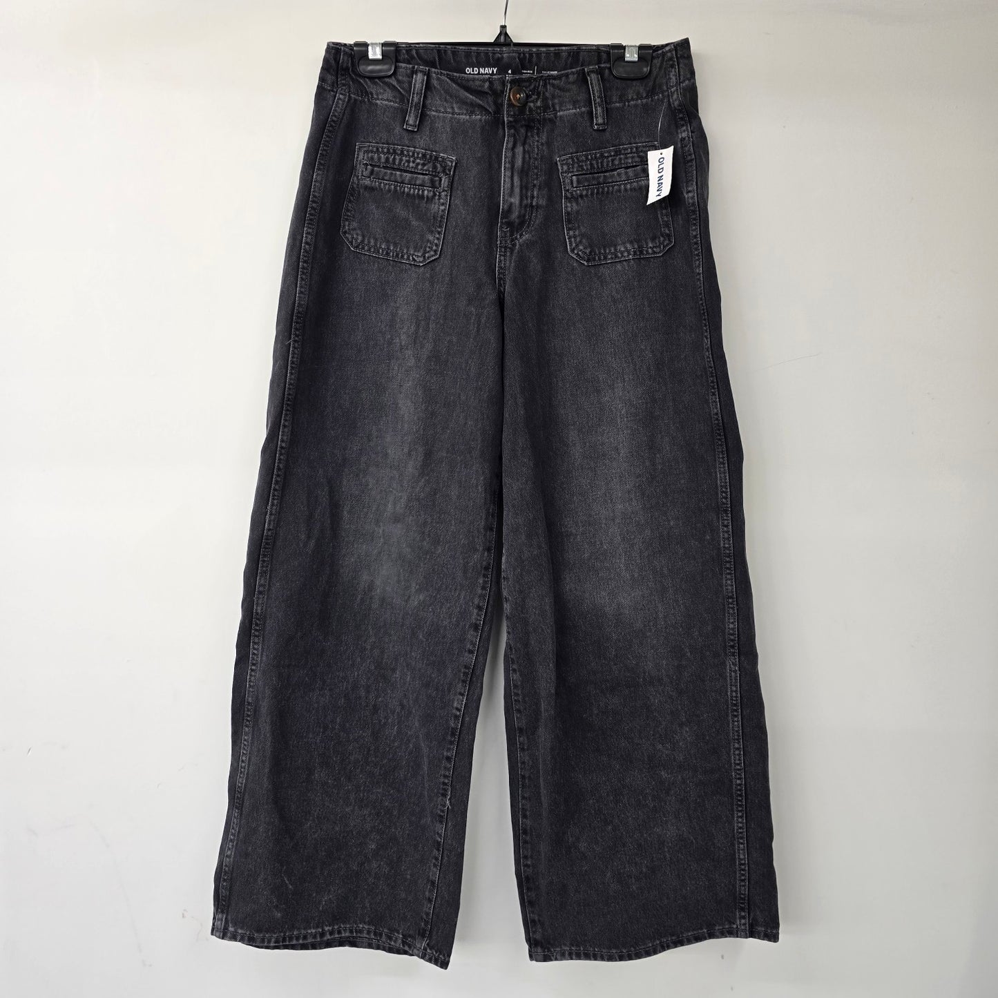 Old Navy Drapey Denim High Rise Wide Leg Cropped Black Jeans Size 4P