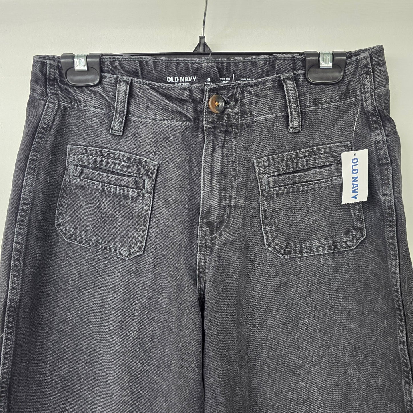 Old Navy Drapey Denim High Rise Wide Leg Cropped Black Jeans Size 4P