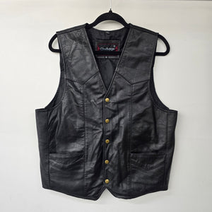 Vintage Challenge Black Leather Snap Front Biker Vest Size S