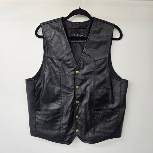 Vintage Challenge Black Leather Snap Front Biker Vest Size S