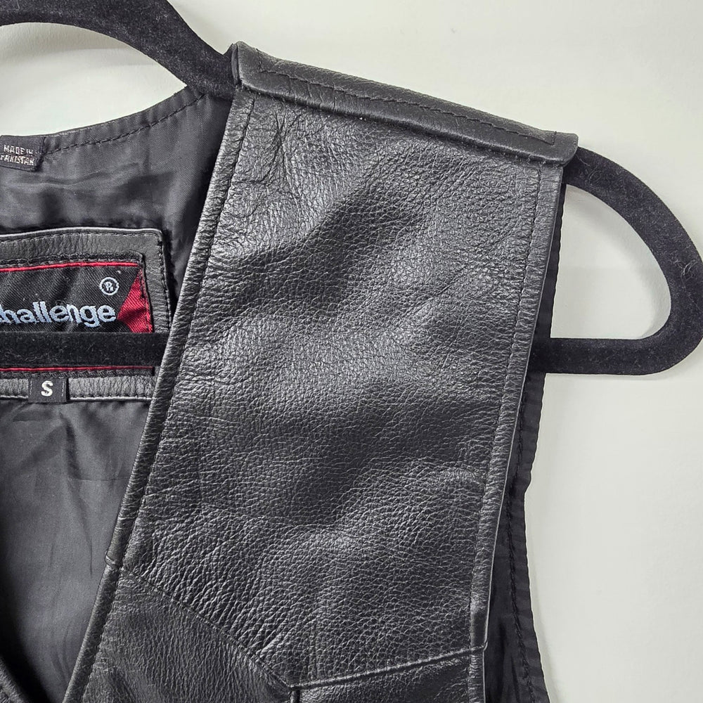 Vintage Challenge Black Leather Snap Front Biker Vest Size S