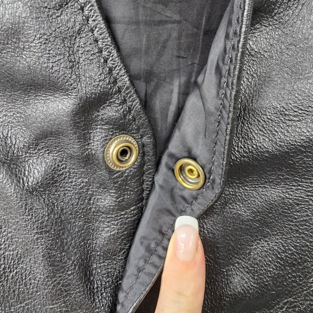 Vintage Challenge Black Leather Snap Front Biker Vest Size S