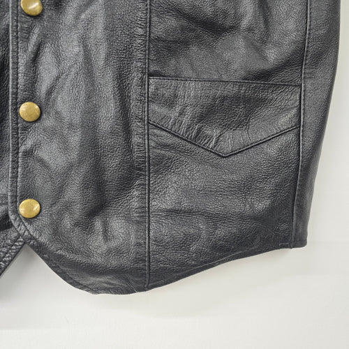 Vintage Challenge Black Leather Snap Front Biker Vest Size S