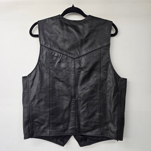 Vintage Challenge Black Leather Snap Front Biker Vest Size S