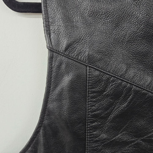 Vintage Challenge Black Leather Snap Front Biker Vest Size S