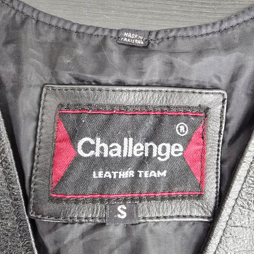 Vintage Challenge Black Leather Snap Front Biker Vest Size S