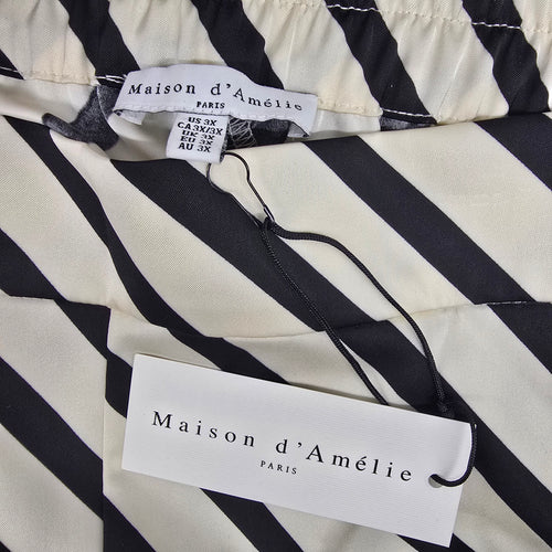 Maison d'Amelie Black & White Striped Silky Wide Leg Pants Size 3X