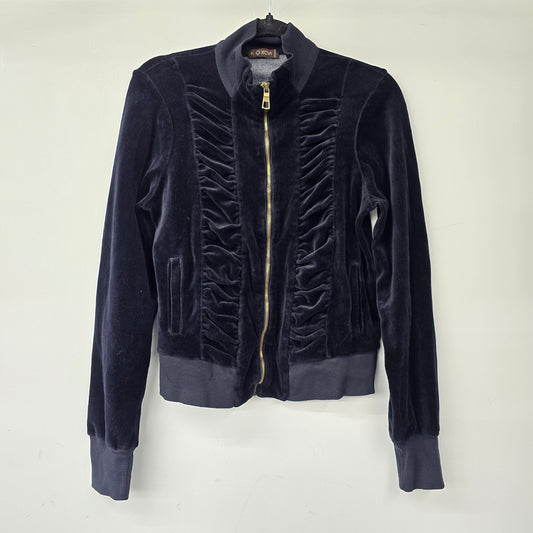 XCVI Black Velvet Ruched Front Zip Up Light Jacket Size M