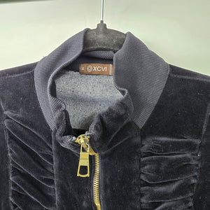 XCVI Black Velvet Ruched Front Zip Up Light Jacket Size M