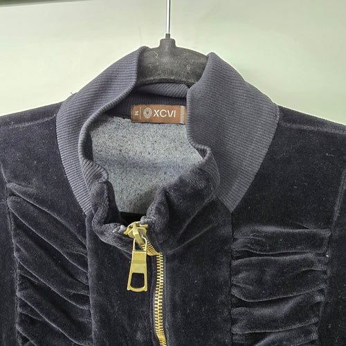 XCVI Black Velvet Ruched Front Zip Up Light Jacket Size M