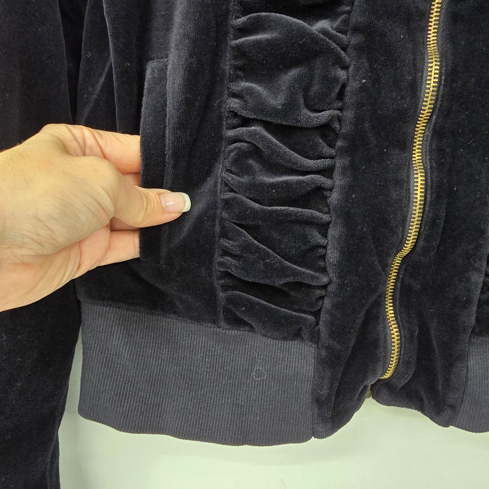 XCVI Black Velvet Ruched Front Zip Up Light Jacket Size M