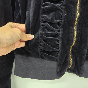 XCVI Black Velvet Ruched Front Zip Up Light Jacket Size M
